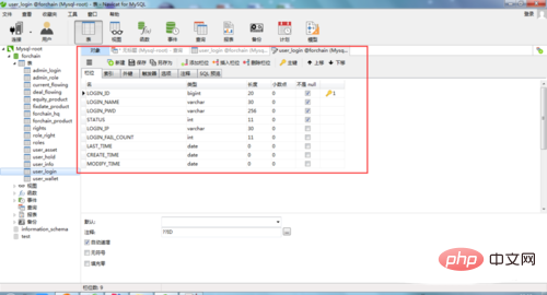 How to read table structure fields in navicat