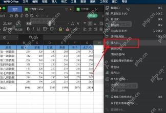 WPS表格在辅助空格上右键打开插入菜单准备插入整行