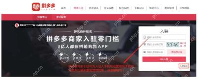 拼多多商家入驻登录界面，显示手机号登录和入驻入口