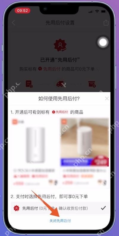 拼多多先用后付说明页面底部的关闭先用后付按钮,证明执行关闭的步骤