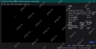OBS Studio Stats 面板显示 FPS 渲染延迟编码延迟和 Dropped Frames 统计