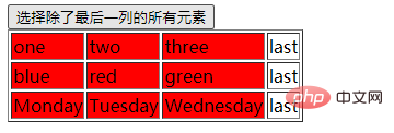 jquery怎麼選擇除了最後一列的其它元素