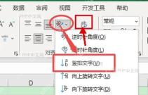 Excel 开始选项卡的对齐方式区域,红框标出文字方向按钮和竖排文字菜单入口