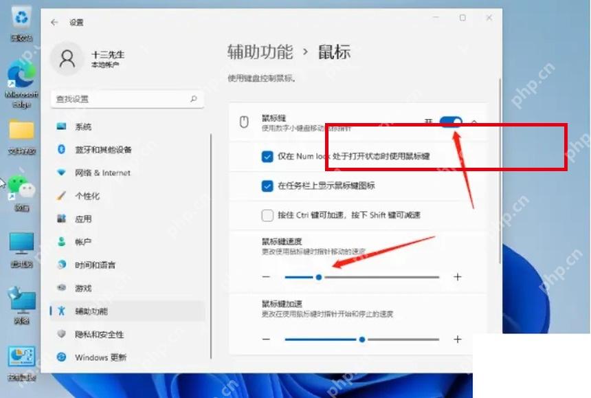 Win11 辅助功能鼠标页面找到鼠标键区域