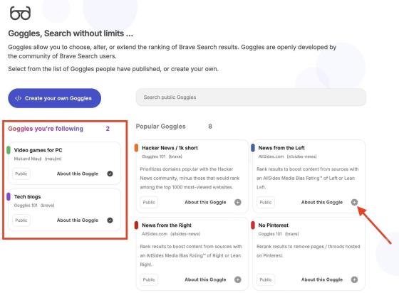 Brave Search 关注 Goggle 的操作位置