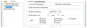 IDM Scheduler 窗口显示队列和计划设置。