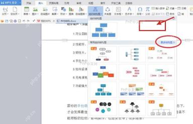 WPS智能图形菜单中的更多图示入口用于查找更多组织结构图