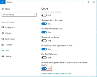 Win10 个性化开始设置页面中显示 Show app list in Start menu 等开关