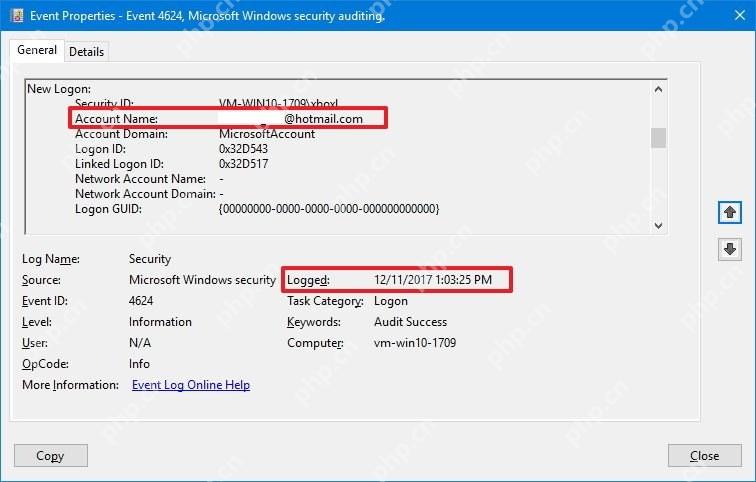 Win10 Event Viewer 登录事件详细信息窗口显示 New Logon