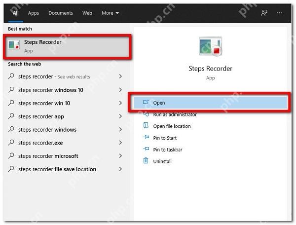 Windows 10 开始菜单搜索 Steps Recorder