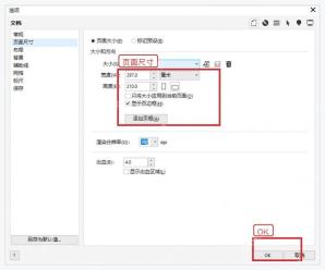 CorelDRAW 选项窗口的页面尺寸、宽度、高度和分辨率设置