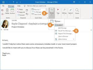 Outlook 邮件窗口中通过 Actions 选择 Recall This Message