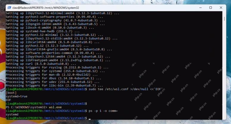 WSL2 终端中用 ps 检查 systemd 是否成为 PID 1