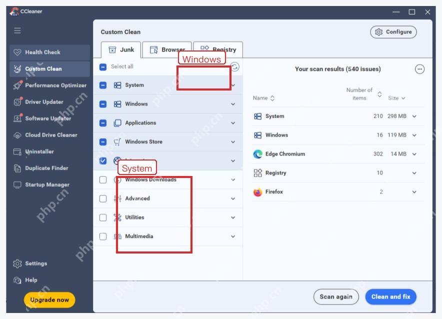 CCleaner Custom Clean Windows 标签下的系统清理选项