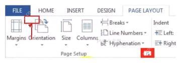 Word 功能区中的布局选项卡被标出,用于第一步进入页面设置相关功能