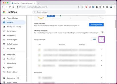 Chrome 密码管理器已保存密码列表