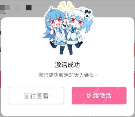 哔哩哔哩激活成功提示及前往查看按钮_哔哩哔哩怎么使用激活码_哔哩哔哩会员激活码兑换步骤 - php中文网
