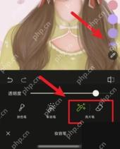 醒图妆容透明度滑杆和工具切换