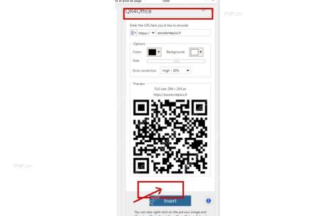 Word 右侧 QR4Office 面板和 Insert 按钮,服务于打开二维码加载项步骤