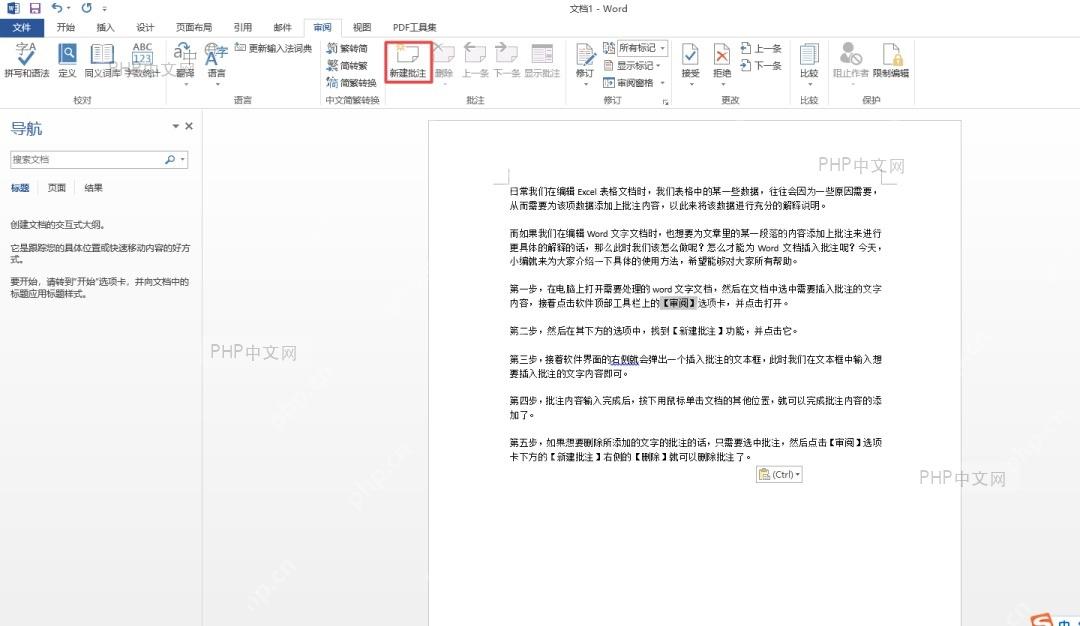 Word 审阅选项卡中的批注相关入口