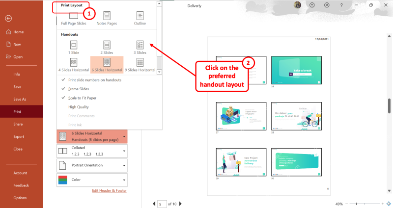 PowerPoint 打印页选择讲义版式后再生成 PDF