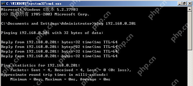 Windows 命令提示符执行 ping 命令显示往返时间