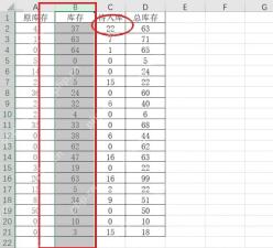 Excel 库存表中选中 B 列库存列准备隐藏