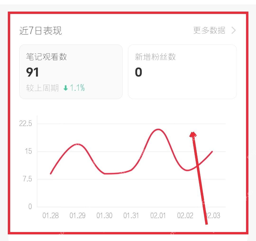小红书专业号中心近 7 日表现数据区,用于复盘笔记观看数和粉丝变化