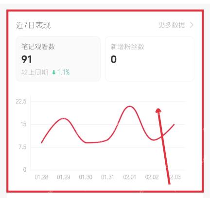 小红书专业号中心近 7 日表现数据区，用于复盘笔记观看数和粉丝变化