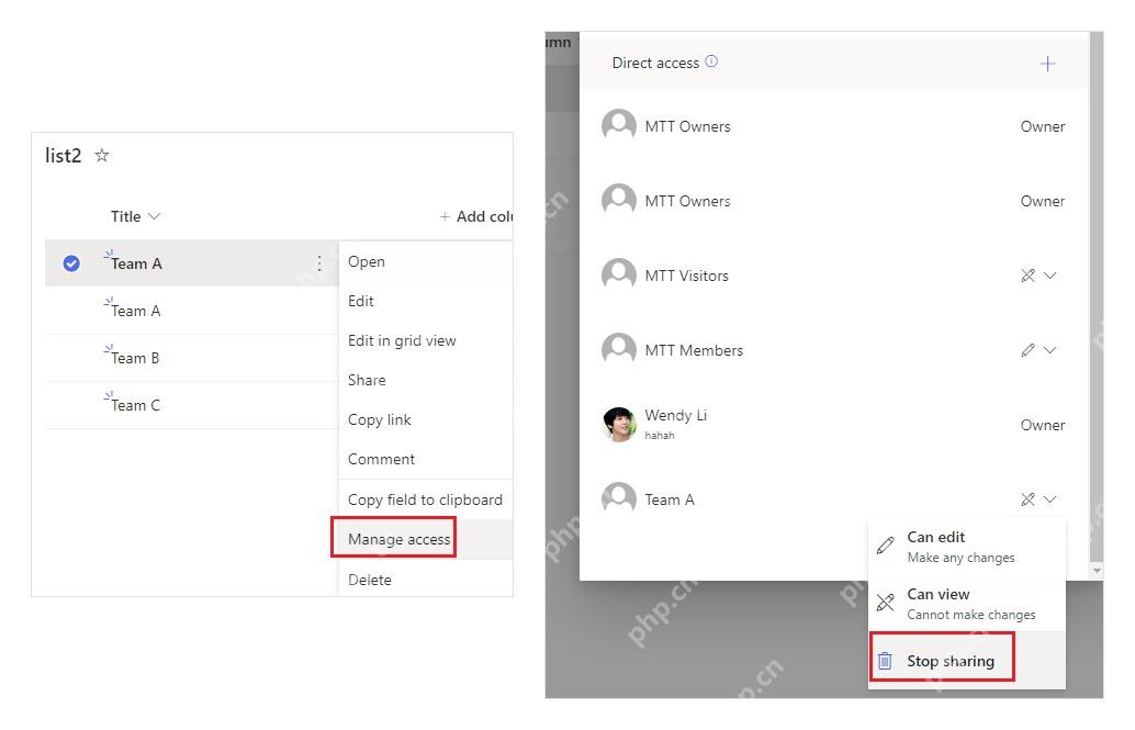 SharePoint Manage access 菜单和直接访问权限角色下拉项