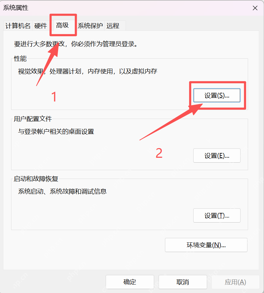 Win11 系统属性高级页打开性能设置