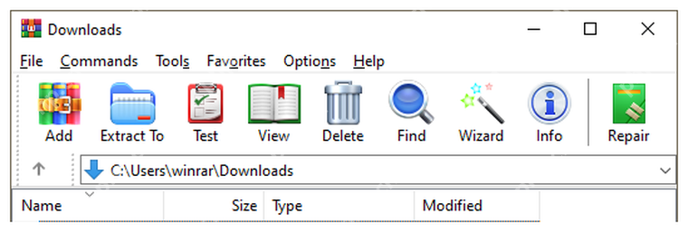 WinRAR Windows 主窗口工具栏显示 Extract To 解压到按钮,对应先进入解压路径窗口。