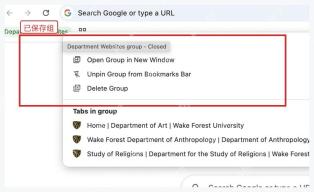 Chrome 已保存标签页组下拉列表