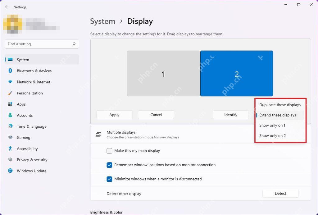 win11怎么设置双显示器_win11双屏显示配置步骤 - php中文网