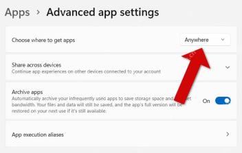 Win11 高级应用设置页面中的选择获取应用的位置