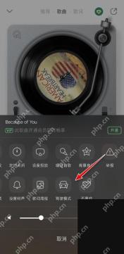 QQ音乐播放页更多菜单里的驾驶模式入口