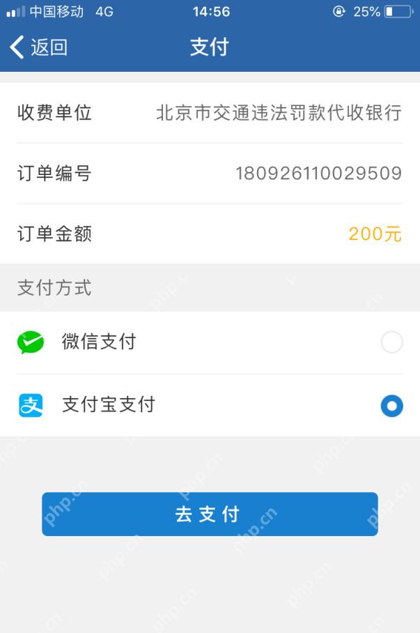 交管12123支付方式中选择微信支付