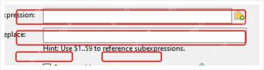 ReNamer RegEx 规则窗口显示 Expression、Replace、Case-sensitive 和 Skip extension。
