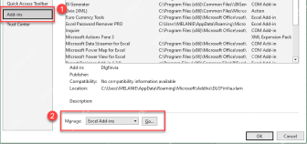 Excel 选项里选择加载项并打开 Excel 加载项管理入口