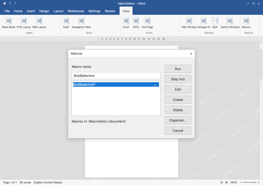 模拟 Microsoft Word完整窗口：选第二段运行宏，并保存为 docm