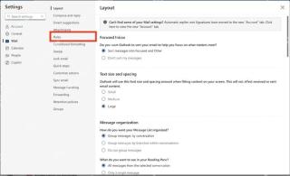 Outlook 设置面板 Mail 分类中 Rules 规则入口被选中
