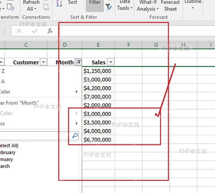 Excel 筛选菜单中通过复选框选择要保留的数据项