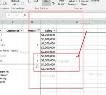 Excel 筛选菜单中通过复选框选择要保留的数据项