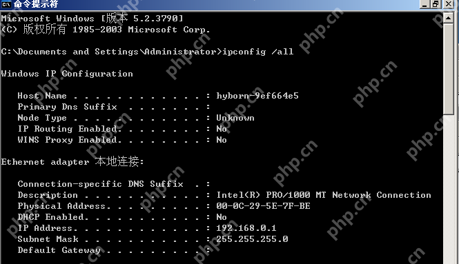 Windows 命令提示符执行 ipconfig all 查看当前网络信息