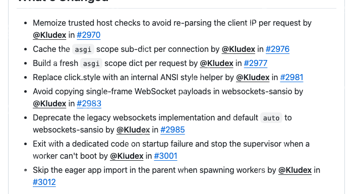Uvicorn 0.50.0 发布记录列出 websockets-sansio 自动选择变化