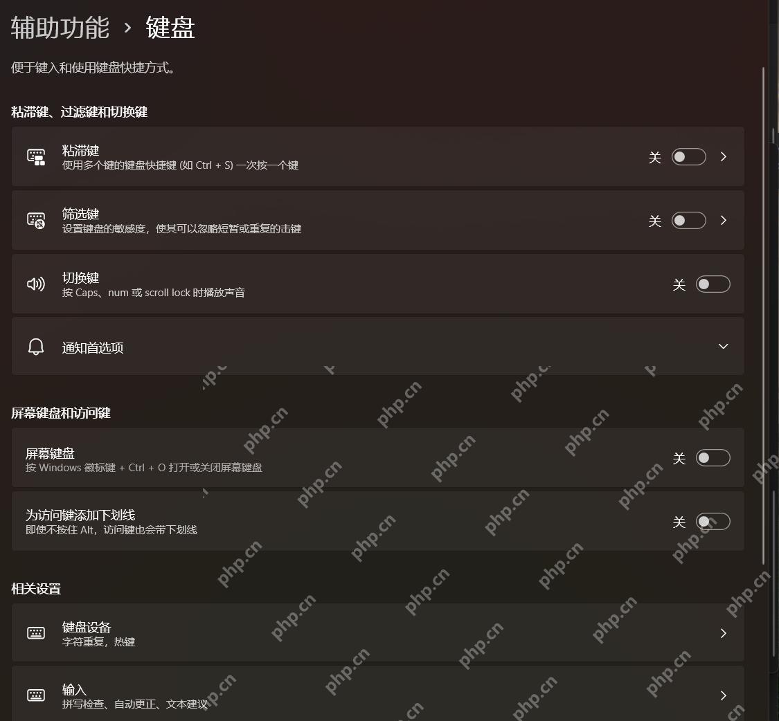 Win11 辅助功能键盘页面显示粘滞键筛选键和访问键设置