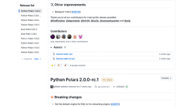 Polars 官方 GitHub Releases 展示 Python Polars 1.43.2 更新项