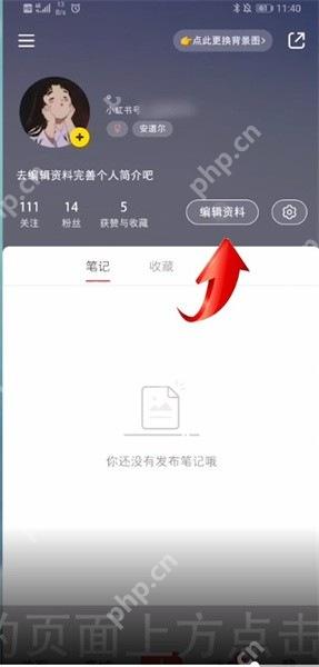 小红书个人主页上的编辑资料按钮