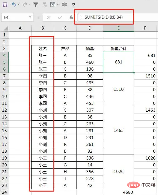 How to sum irregular merged cells in excel