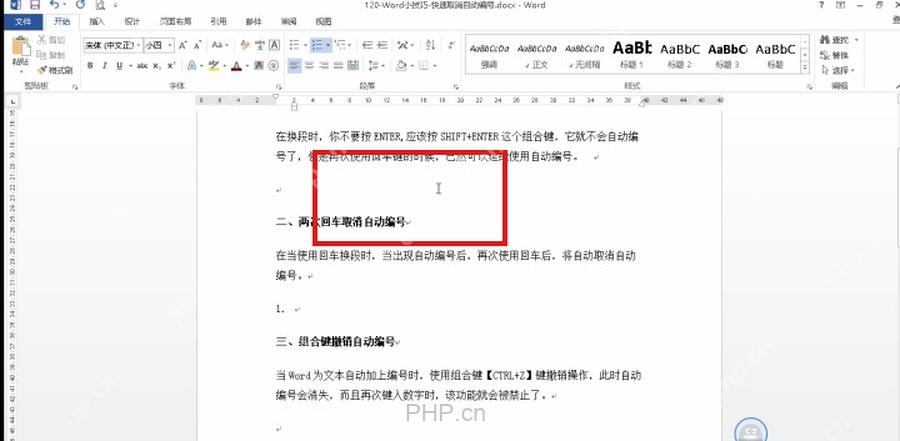 Word 文档正文区域编号被取消后的检查结果,第五步回到文档测试
